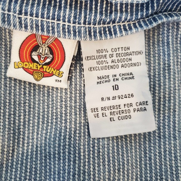 Vtg 1998 Looney Tunes Tweety Bird Denim Light Wash Overalls Size 10 Bibs Kids - Picture 10 of 16